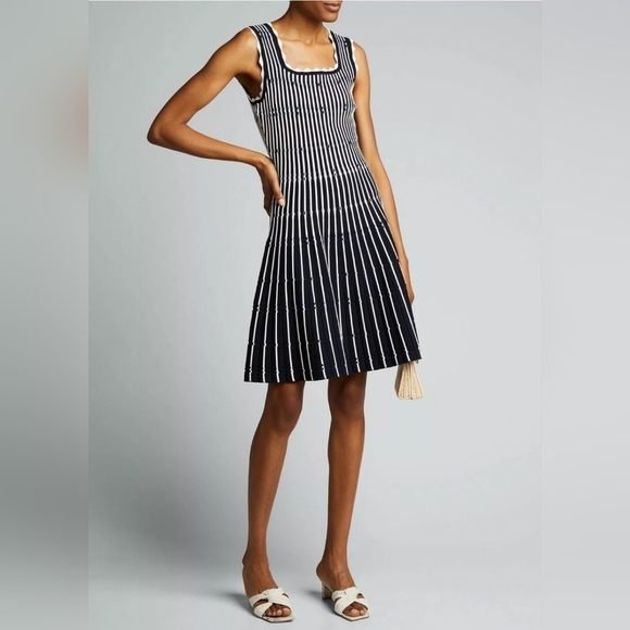 LELA ROSE Fringe Striped Crochet-Knit Midi Dress SIZE L - Picture 9 of 15